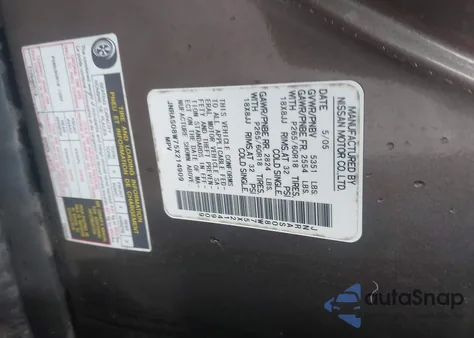 2005 Infiniti Fx35 z USA, uszkodzony, nr VIN JNRAS08W75X214909